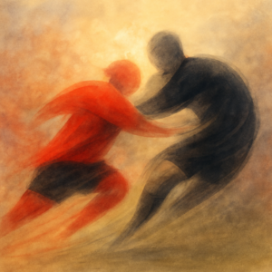 "Silhouette debout face au soleil – slam sur la transmission et le feu intérieur"