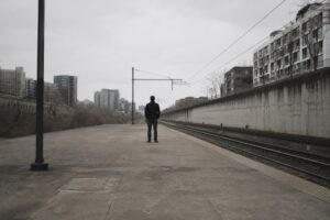 "Silhouette debout face au soleil – slam sur la transmission et le feu intérieur"